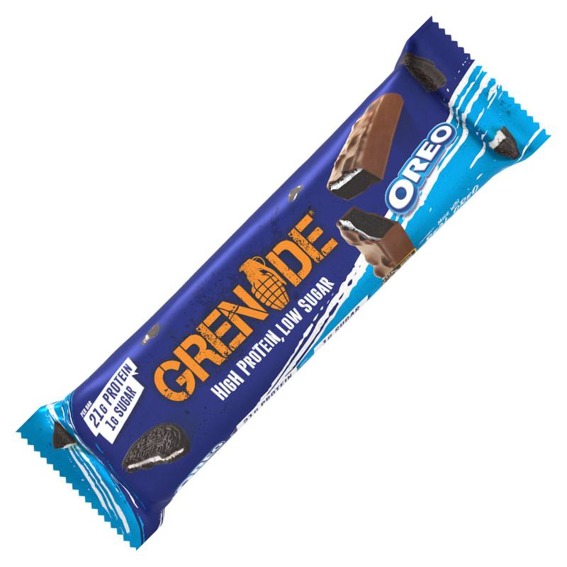 Abbildung des Grenade Proteinriegels Oreo – Proteinreicher, zuckerarmer Snack mit 20g Protein pro Riegel, umhüllt von echter OREO-Vanille und Schokolade. Perfekt für zwischendurch.