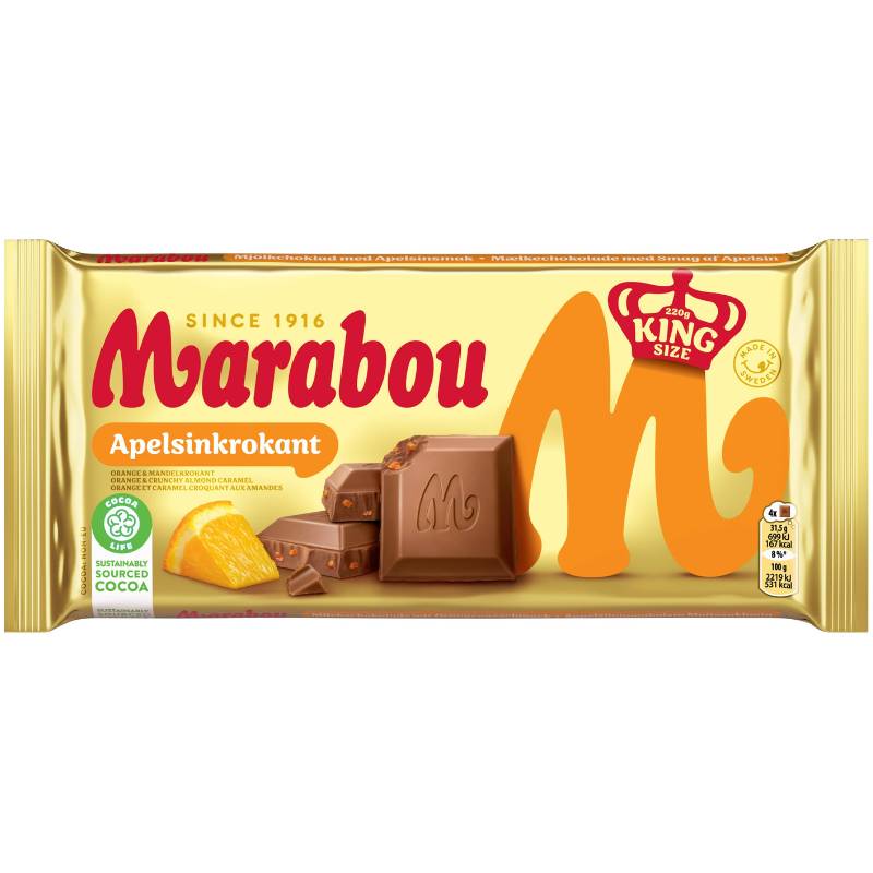 Marabou Schokolade in der Geschmacksrichtung Apfelsine Krokant - Marabou Tafel Apelsin Krokant