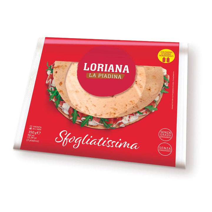 Loriana Piadina SFOGLIATISSIMA: Authentisches italienisches Fladenbrot, GMO-frei und ohne Zusatzstoffe, ideal für Wraps und Snacks, direkt aus der Romagna für echten italienischen Genuss in Deinem Zuhause