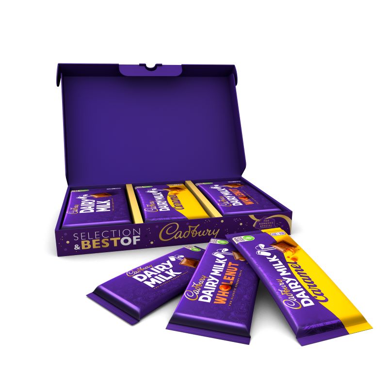 Cadbury Geschenkbox - Cadbury Vollmilchschokolade, Milch-Schokolade mit Rosinen und Mandeln, Milchschokolade mit Karamell-Creme-Füllung