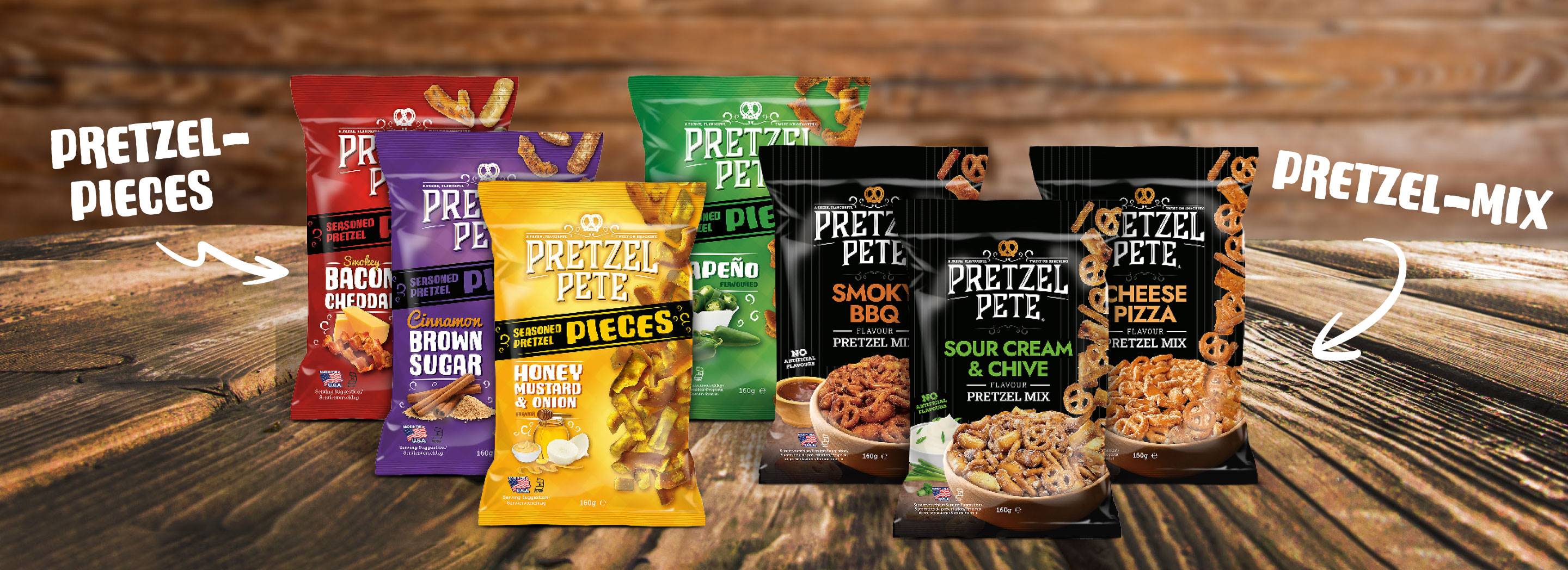 Das Pretzel Pete Sortiment - Pretzel Pieces und Pretzel Mix - Aufregende Sorten Original US Snack