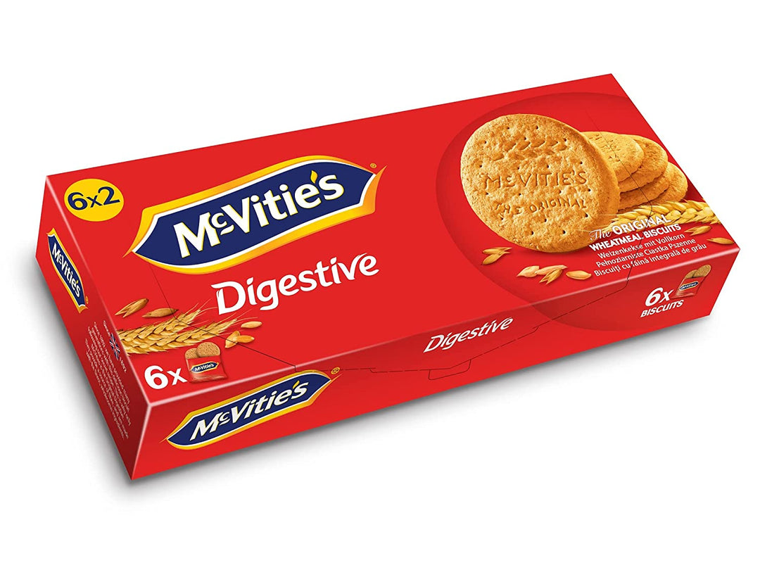 Alt-Text: Verpackung von McVitie's Digestive ToGo im 6x2er Format, knusprige Vollkornkekse in praktischen 2er Packs, ideal für den bewussten Keks-Snack unterwegs, erhältlich in den Varianten The Original, Milk Chocolate und Dark Chocolate